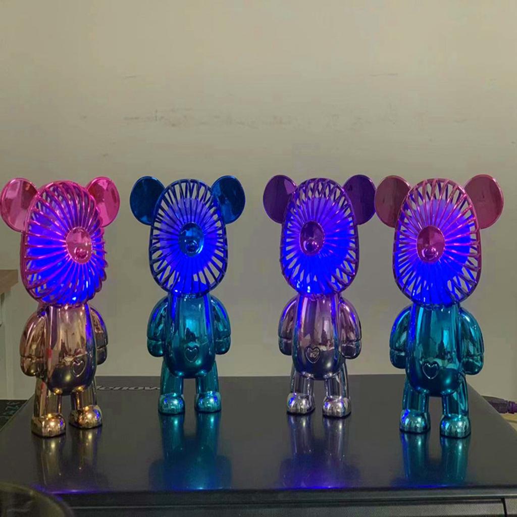 Handheld Fan Plastic Portable USB Rechargeable Bear Shaped Air Fan for Desktop Dormitory Blue Green