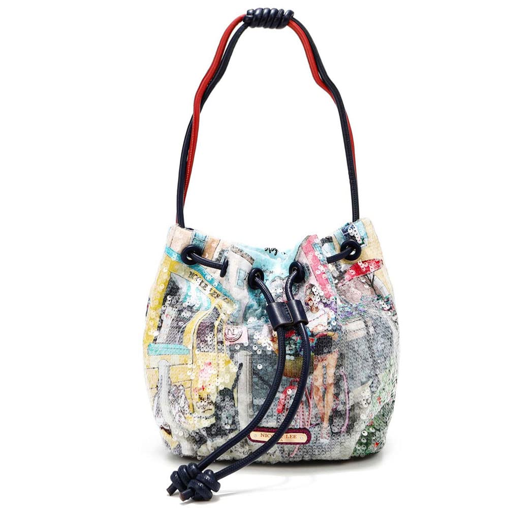 

NICOLE LEE CSM16205 COZY STREET IN MILAN Italy Milan Drawstring Shoulder Bag Sequins Vegan Leather Vegan Nicole Lee SDGs Sustainable Small Mini Bag