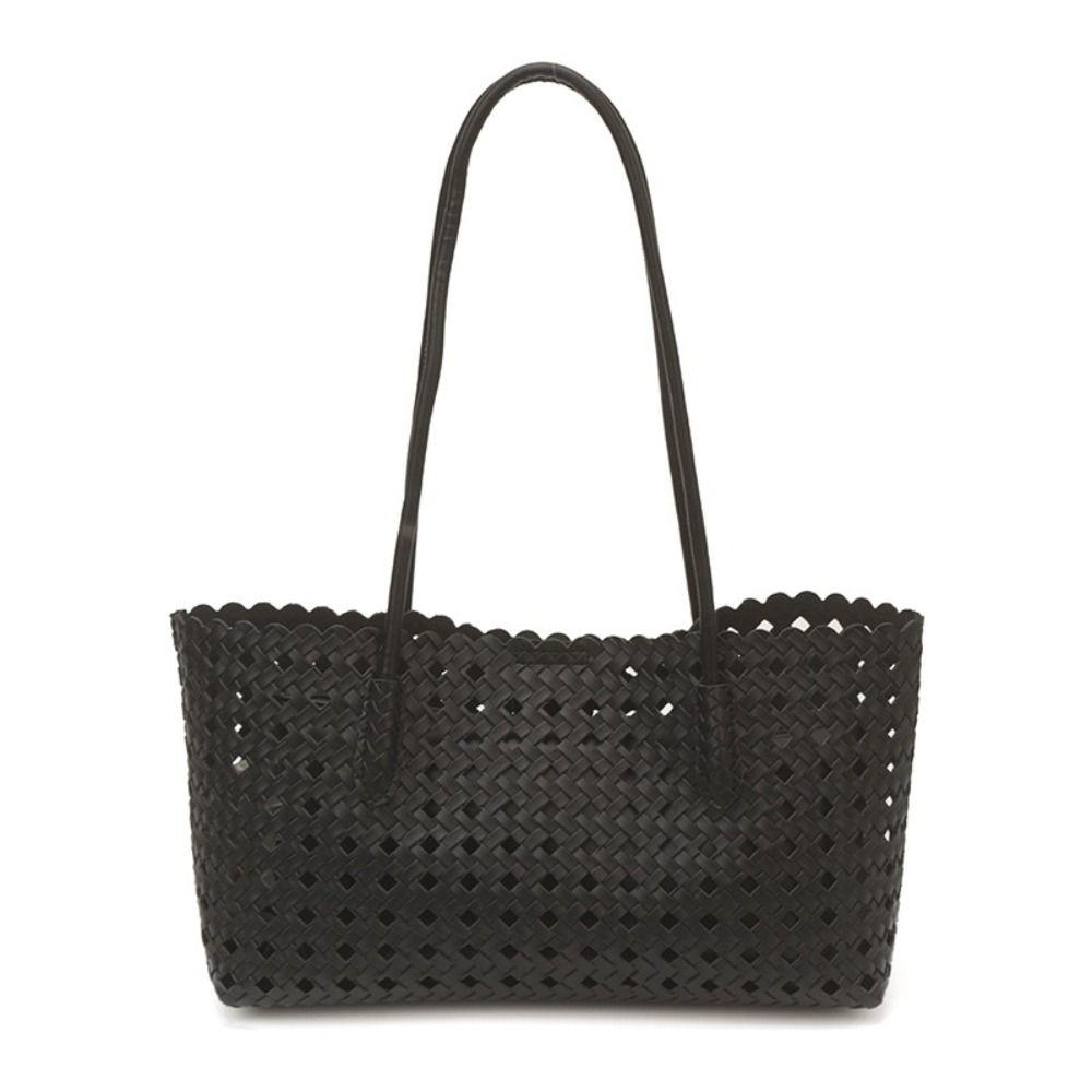 Foldable Hollow Out Weave Bag Large Capacity Beach Handbag Trendy Leather Woven Tote Bag Girls