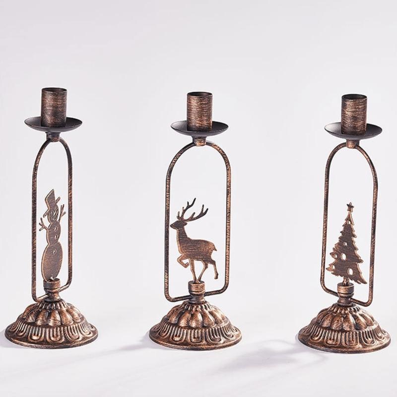 Set of 3 Stylish Metal Candle Stand with Seasonal Design Iron Texture Perfect for Indoor Outdoor Christmas Celebration