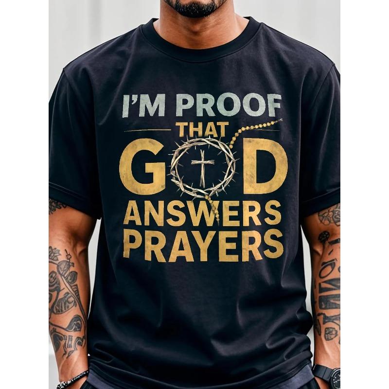 European sizes I m Proof That God Answers Prayers Men s Plus Size T-Shirt - Black Tee with Bold Yellow and White Text, Unique Design Featuring Cross S чёрный