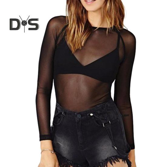 

Женский клубный топ, прозрачный, ультратонкий, сетчатый, с длинным рукавом, однотонный, мягкий, дышащий, с круглым вырезом, эластичный, облегающий, панк, пляжный топ 3XL чёрный