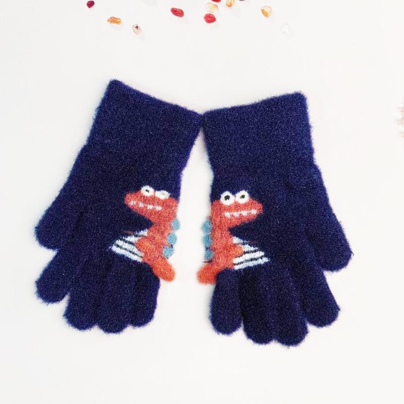 4-8 Year Old Winter Children's Thick Knitted Gloves Cartoon Dinosaur Warm Plush Children's Winter Children's Finger Gloves