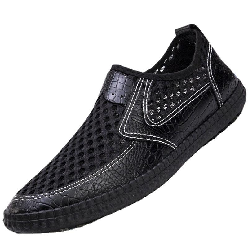 Fashion Summer PU Leather Mens Sandals Breathable Hollow Out Classic Mens Flat Sandals Solid Rubber Leather Male Casual Sandals