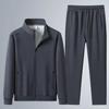 Tuta Sportiva da Uomo in Cotone Primavera Autunno Collo Alto Felpa Mezza Età Anziani Casual Elegante Cardigan Vestibilità Larga 2 Pezzi