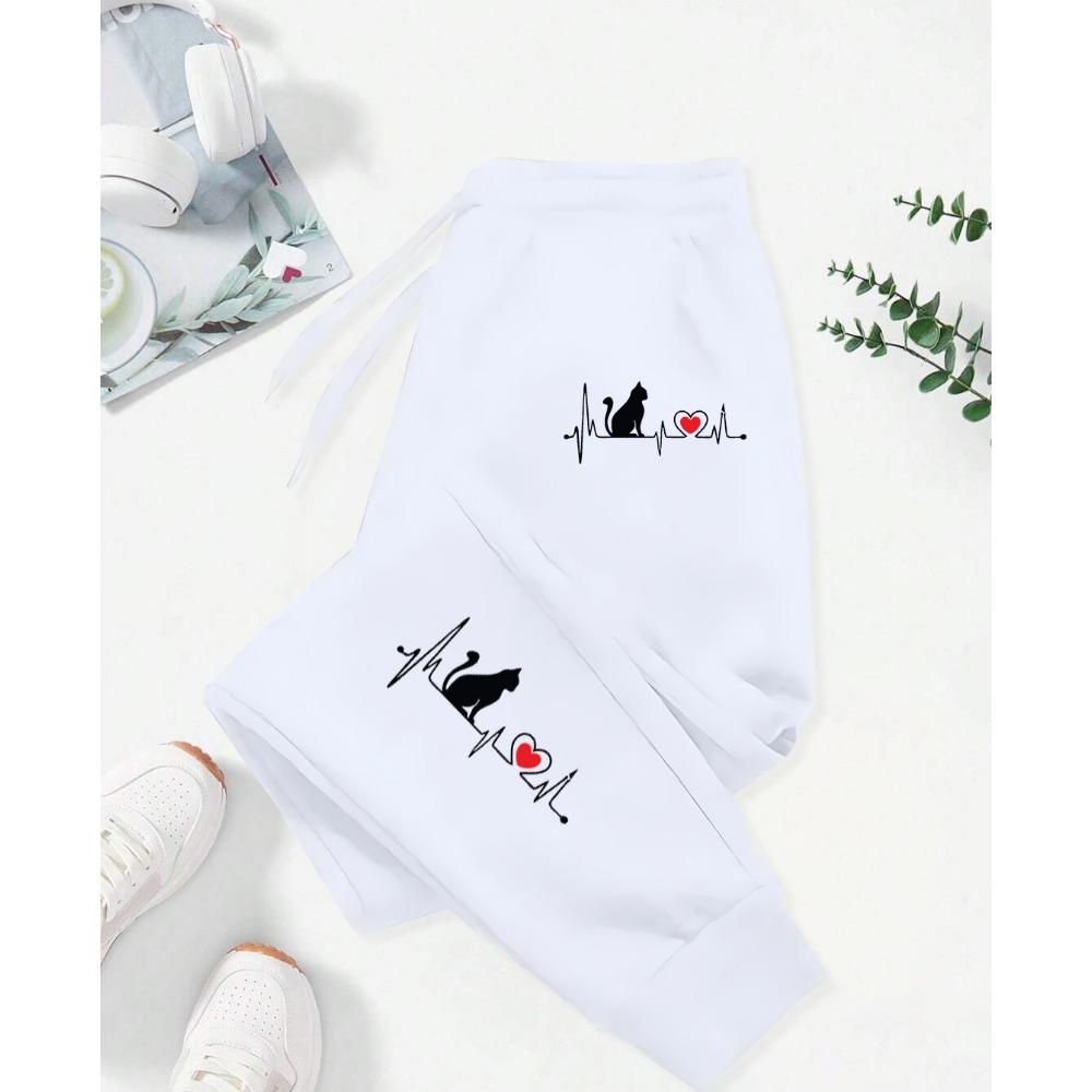 Dog Red Heart Electrocardiogram Printing Printed Woman Pant Street Soft  Sweatpants Sport Fashion Trousers Autumn Pants