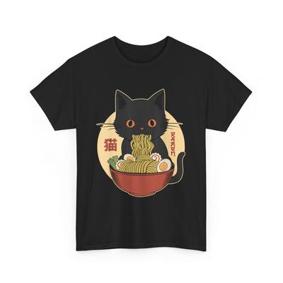 Grappige T-shirts met kattenramenprint, Japanse kawaii katten anime T-shirt