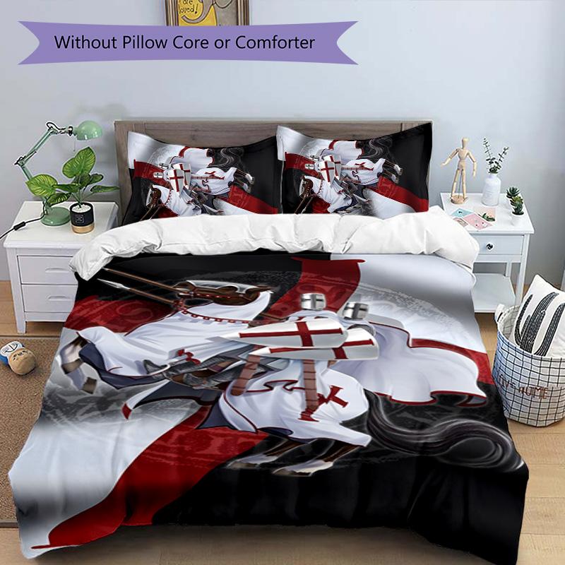 Cross Templars Knight 3pcs Bedding Set Duvet Cover Closure Includes 1 Duvet Cover & 2 Pillowcases for All Seasons Bedroom Home Dorm Decor