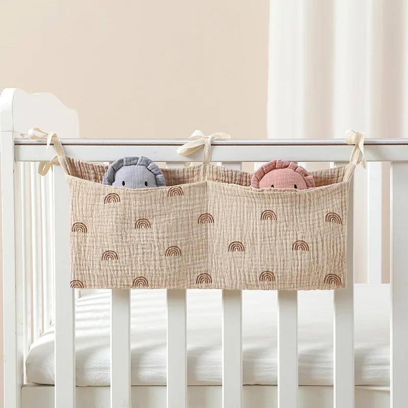 Baumwoll Nachttisch Windeltasche Niedlicher Babyartikel Windelaufbewahrungstasche Organizer Babybett Flaschenwagen Hängende Tasche Bettwäsche-Caddy Stapler
