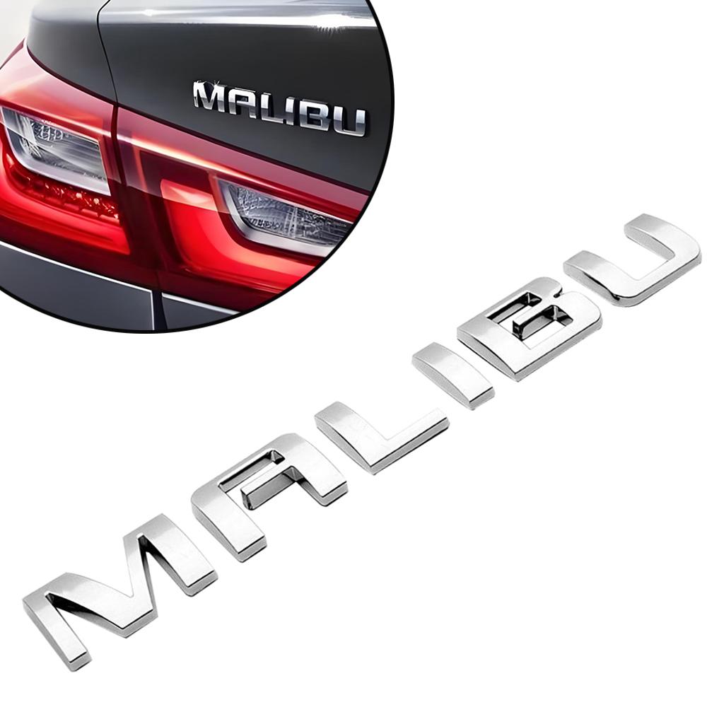 3D Trunk Lid Door Side Emblem For Malibu Letter Adhesive Nameplate Gloss Chrome