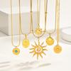 Dainty Sunburst Coin Pendant Necklace, Stainless Steel 18K PVD Gold Plated Waterproof Tarnish Free Celestial Layering Jewelry