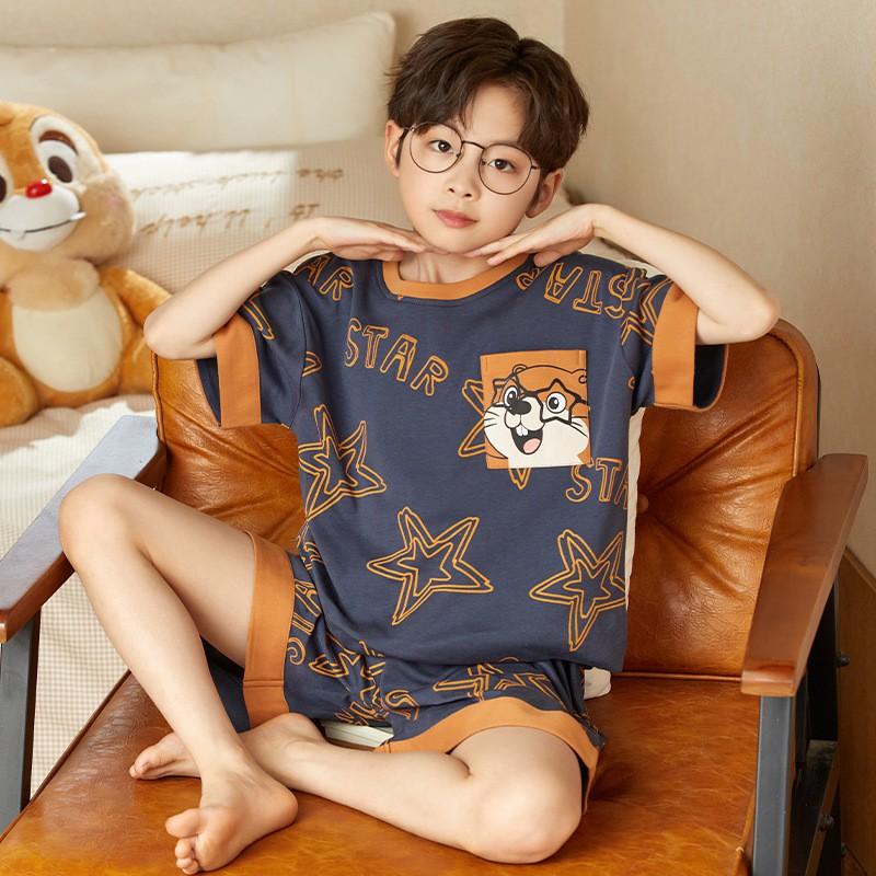 Boys Cotton Short Sleeve Pajamas Set Lightweight Cartoon Sleepwear Kids Ages 8 Home Wear