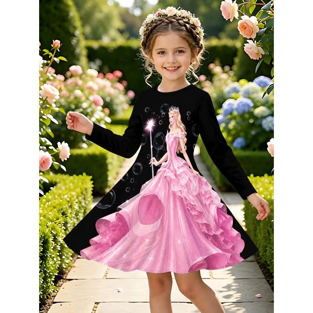 Girls' 3D Frilly Princess Dress Long Sleeve Summer Spring Vacation Daily Holiday Princess Beautiful Sweet Kids 4-12 Years Casual Dress A Line Dress