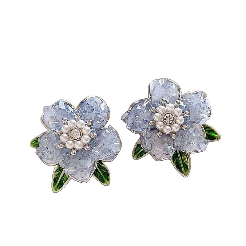 111 Silver Needle Purple Camellia Flower Crystal Stud Earrings Female, New Sweet Petal Earrings Light Luxury Premium Earrings