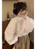 2025 Spring/Autumn French Puff Sleeve Round Neck Women's Casual Loose Top