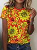 Summer Ethnic Floral 3D Print T-Shirts Women's Streetwear Round Neck Short Sleeve T Shirt Tees Harajuku Y2K Tops Female Clothing