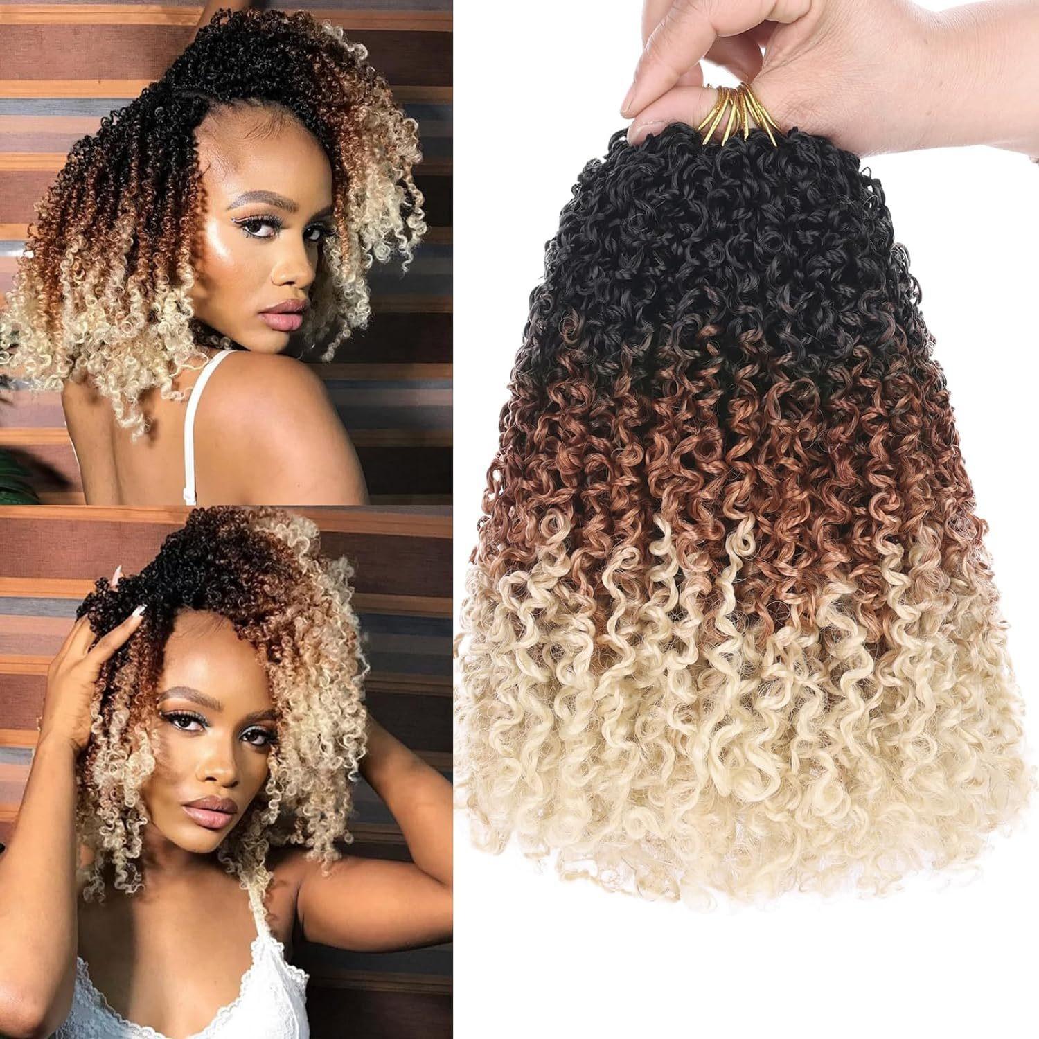 

8 Yanky Twist Crochet Hair Ombre Brown Spring Twist Hair Senegalese Twist Crochet Hair with Curly Ends Synthetic Crochet Braids 12inches&3Pcs/Lot