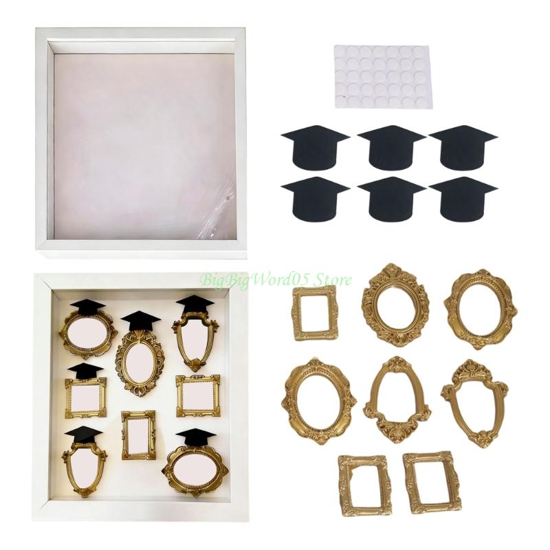 24TE DIY Mini Frame & Figurines Photo Box Picture Frame Gold Frame Memory Display