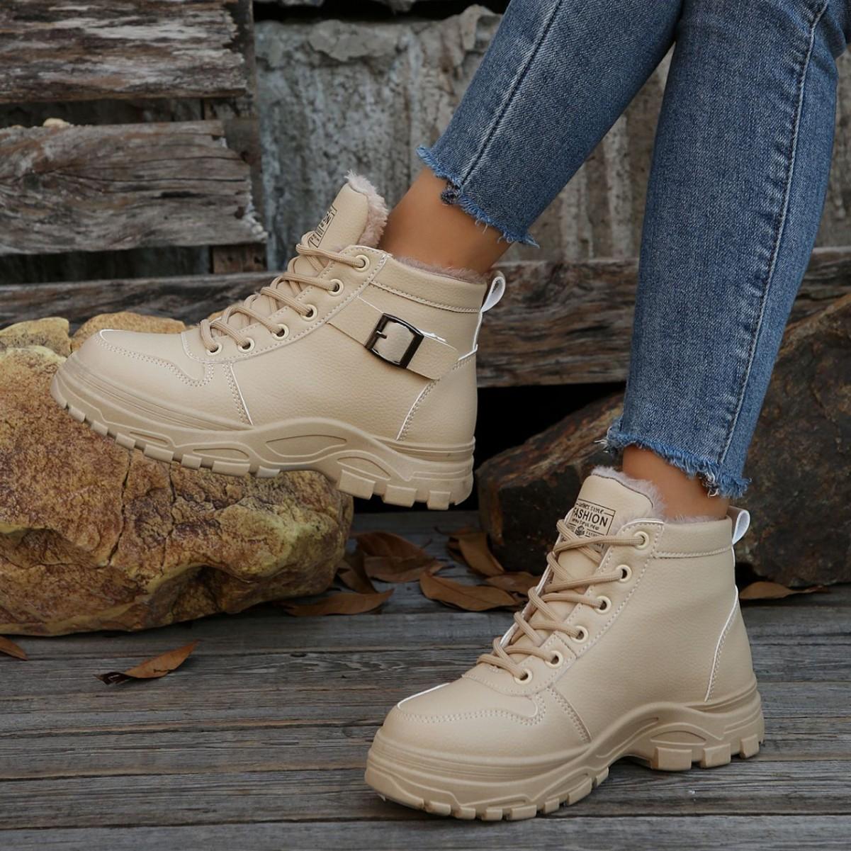 

Новые осенне-зимние женские теплые ботинки Martin из флиса с утолщенной шнуровкой, женские ботинки и туфли средней длины на толстой подошве 36 белый