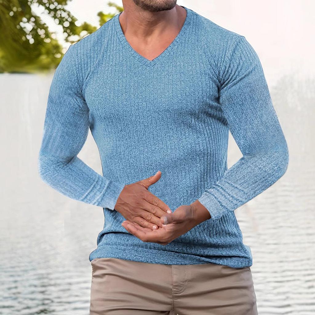 Mens V Neck Long Sleeve Shirts Solid Color Textured Dressy Sweaters Blouses Fall Fashion Loose Outfits 2025