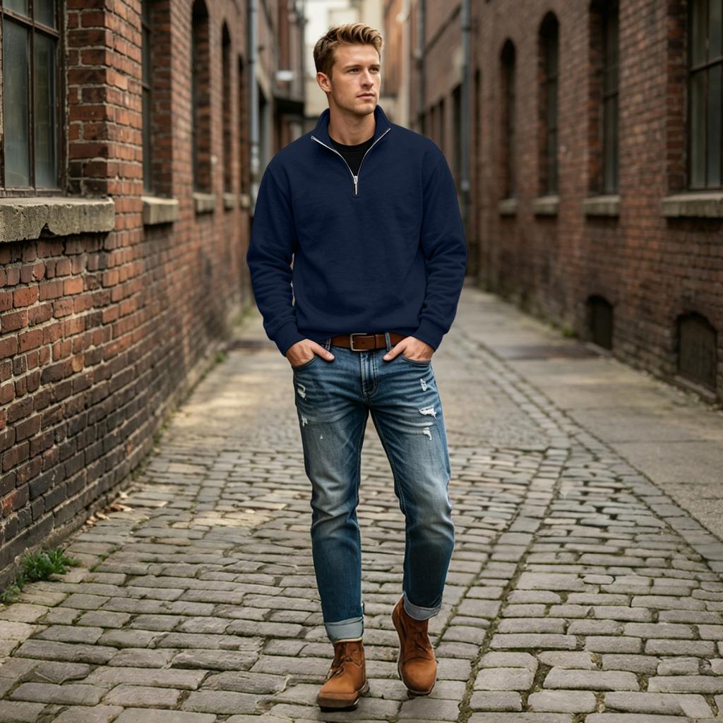 Men's Casual Half-Zip Stand Collar Sweatshirt Loose Fit Big Size for Everyday Wear