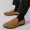 Trend New Black Brown Monk Strap Loafers New Men's Suede Patent Leather Shoes Designer Formal Wedding Dress Homecoming Footwear