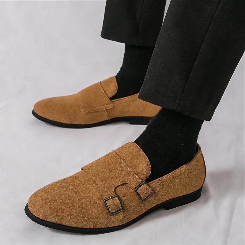 Trend New Black Brown Monk Strap Loafers New Men's Suede Patent Leather Shoes Designer Formal Wedding Dress Homecoming Footwear