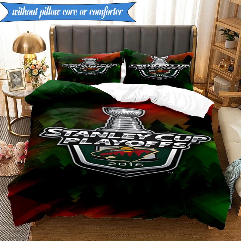 3PCS Minnesota Hockey Team Bedding Set,Including 1pc Duvet Cover And 2pcs Pillowcases Perfect for Bedroom, Dormitory, Fan Christmas gift