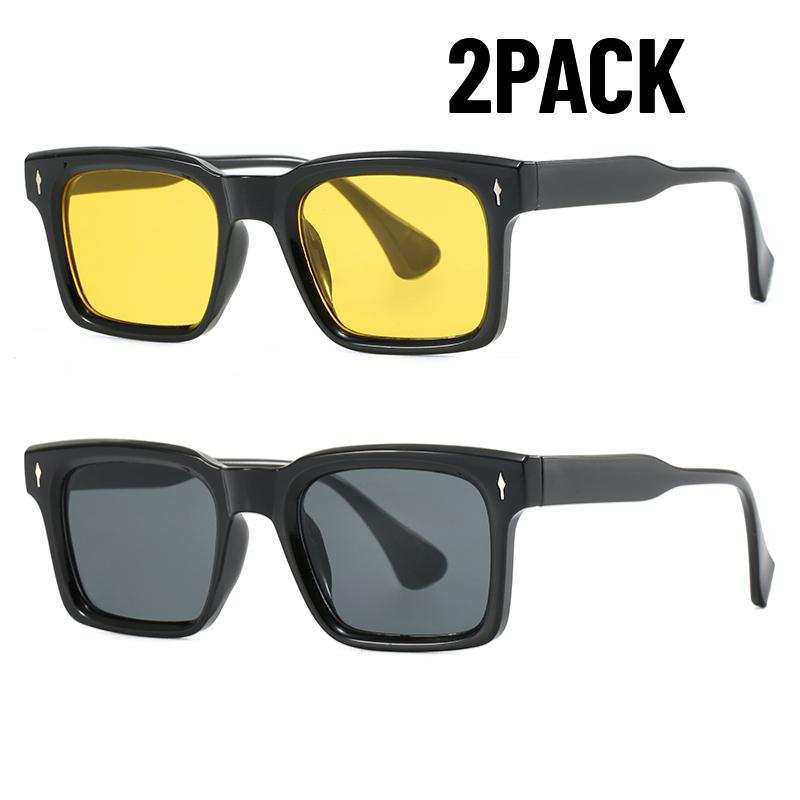 2PACK New Square Rivets Fashion UV400 Sunglasses Men Women Shades Vintage Trending Sunglasses Travel Outdoor Fishing Glasses