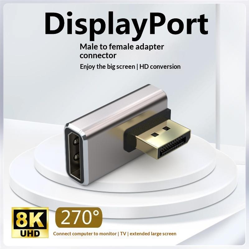 Right Angle DP 1.4 Adapter DisplayPort Male to Female 90 Degree Connector for Home Office PC Laptop Monitor Connection