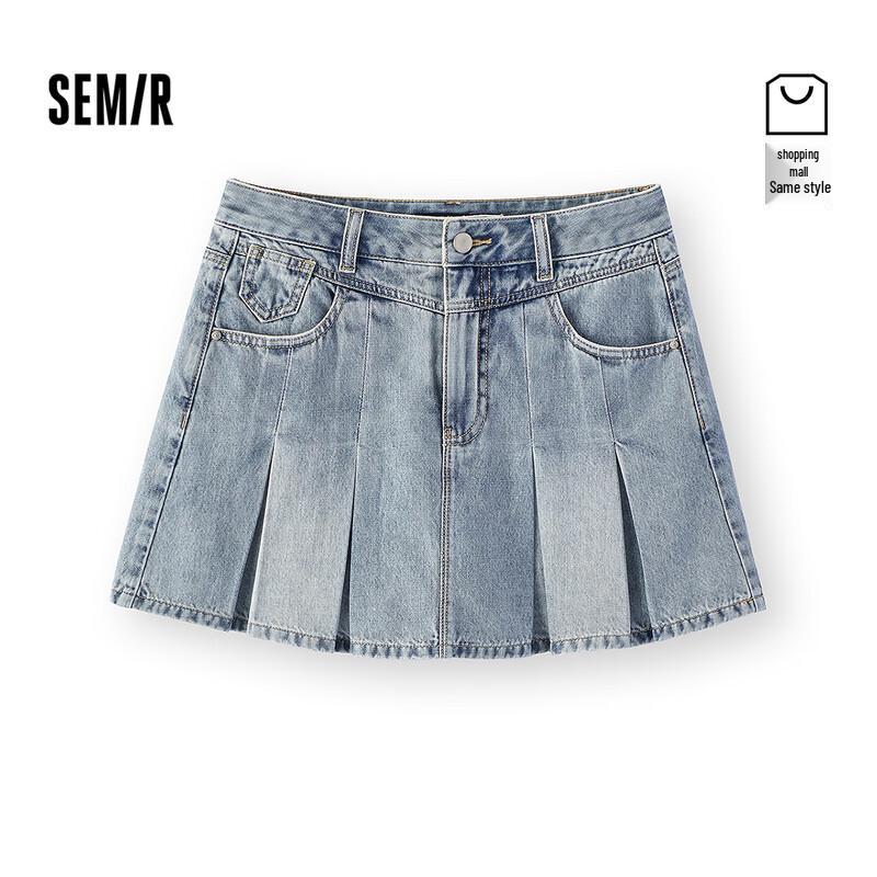 Semir SenRou Women s Cooling Pleated Denim Mini Skirt L