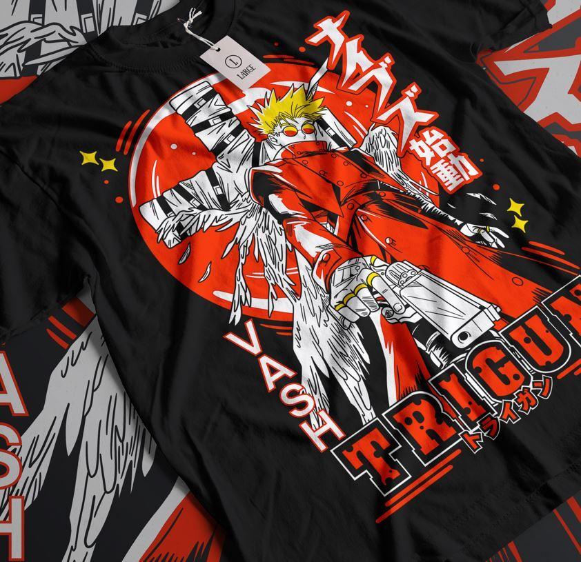 

Trigun T-shirt Vash The Stampede Moon Funny COMEDY Girl Anime Manga Gift Shirt 4XL