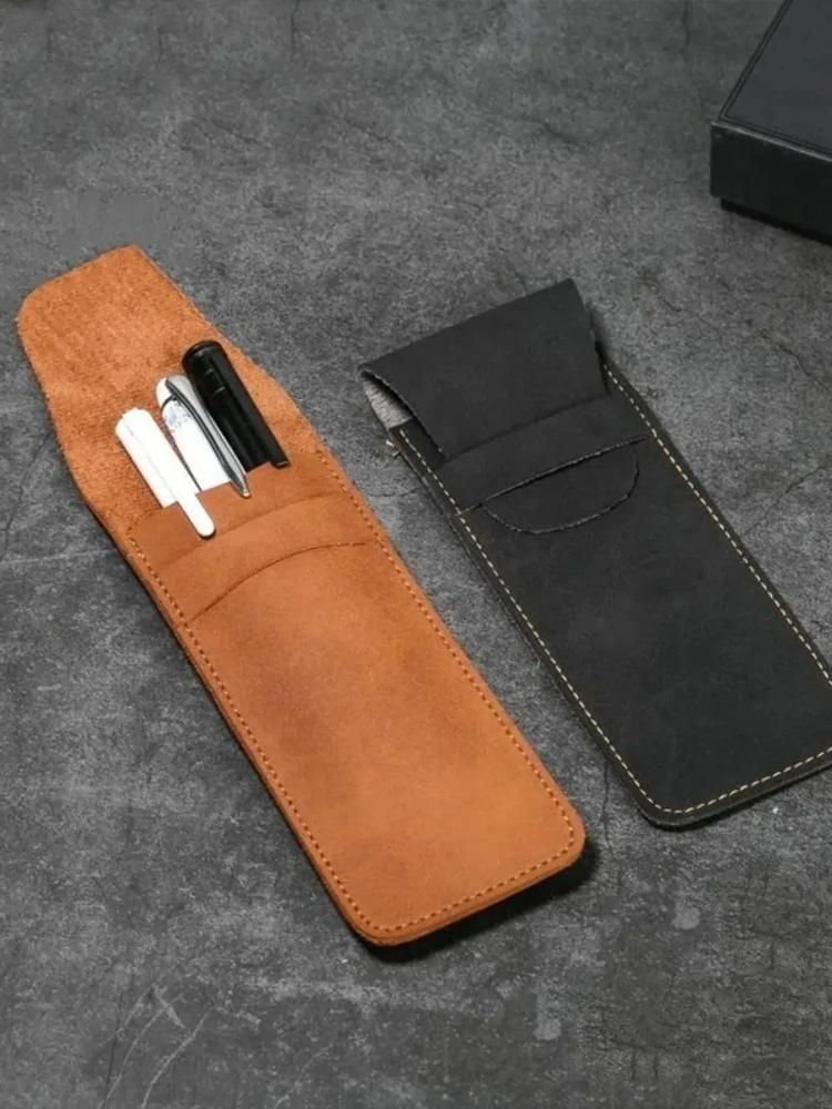 1Pcs Large Capacity Double Set of Pen Case Vintage Frosted PU Leather Flap Pen Case High End Fountain Pen Protective Sleeve