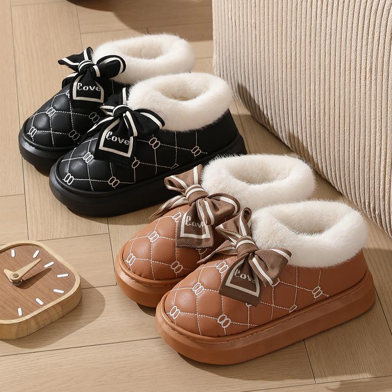 Waterproof Cotton Slippers Thickened Bag Heel Non-slip Warm Deodorant Fluffy Slippers Indoor Home Autumn and Winter Cotton Shoes