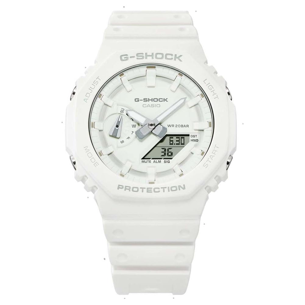 Casio Uni Quartz Watch with Plastic Analog-Digital Strap, GA-2100-7A7ER, White.