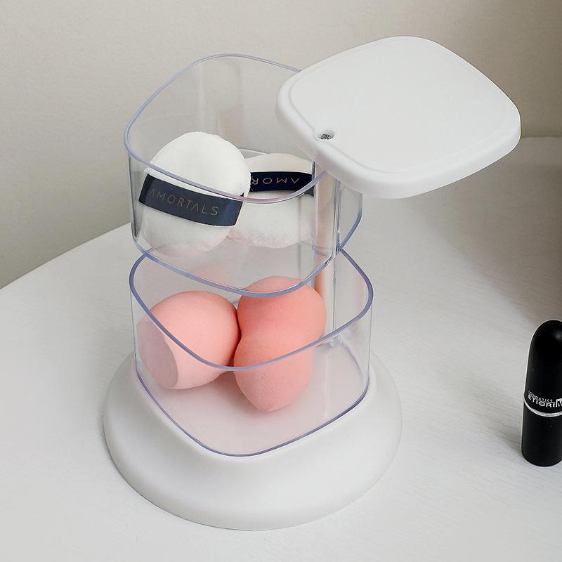 

4-слойная пудреница для хранения украшений, прозрачная многослойная вращающаяся коробка для хранения, инструмент для хранения макияжа с воздушной подушкой