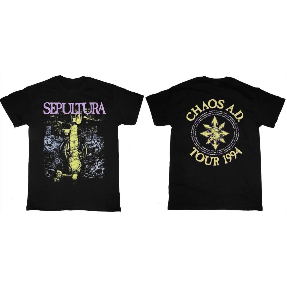 

Sepultura Chaos A.D. Album Art & Chaos Symbol Double-Sided T-Shirt, Unisex Thrash Metal Fan Streetwear Tee, 100% Cotton Casual Short Sleeve Top S