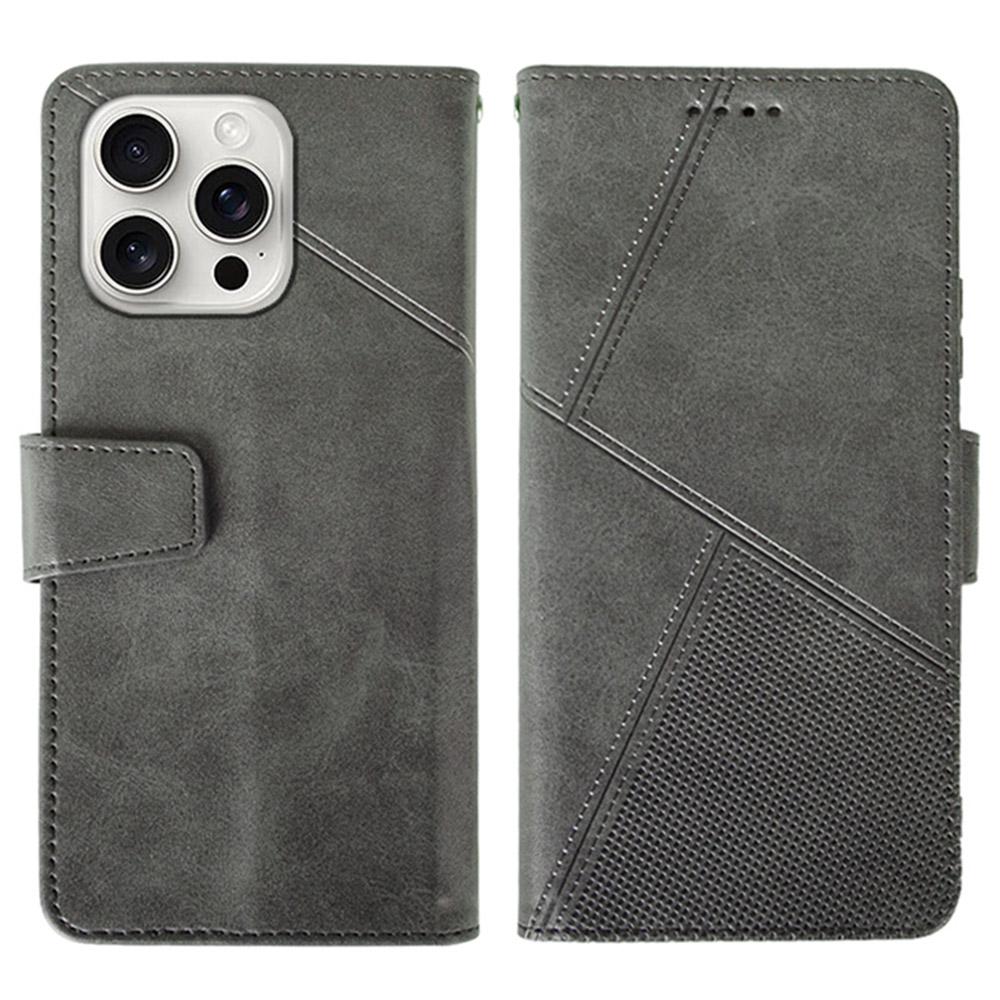 IDEWEI For iPhone 16 Pro Case Leather Wallet Phone Cover Stand Calf Texture B