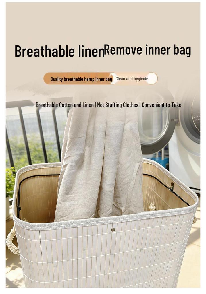 Large Bamboo Fabric Laundry Hamper with Lid - Foldable Bedroom Storage Basket