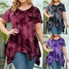 Large Size Fashion Tie-dye V-neck Hem Irregular Short Sleeved Blouse Loose O Neck Floral Top Summer Casual Office Sweet Tops Women's Clothing