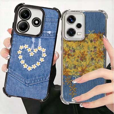 Retro Denim Pattern Soft Phone Case For Xiaomi Redmi Note 14 15 Pro Plus 13 12 11S 11T 5G 10 9S 9 Plating Anti-Fall Fundas