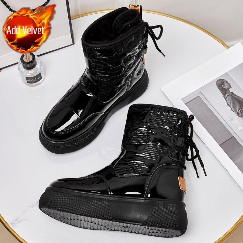 Winter Round Toe Fleece-Lined Women'S Snow Boots Platform Waterproof Ladies Shoes Lamb Chic And Elegant  Novelty Booties