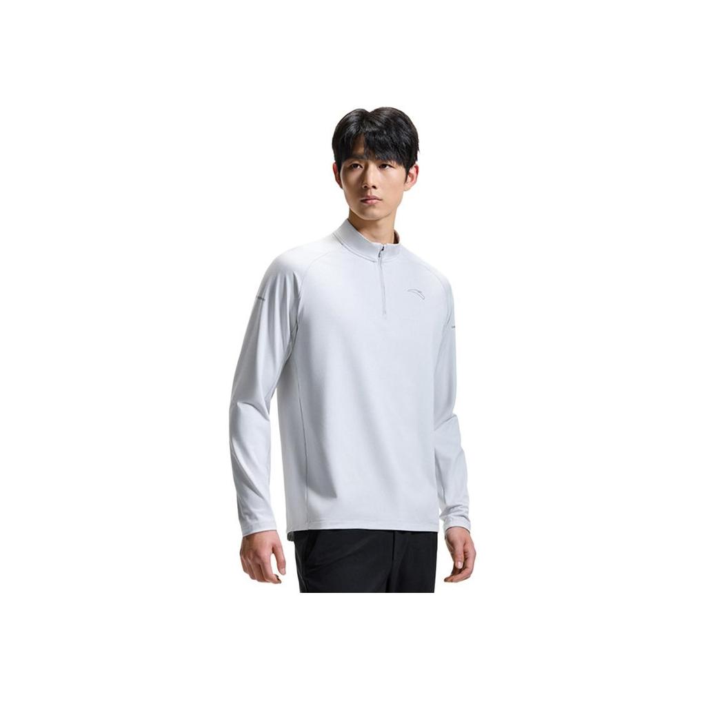 Anta Running Series Sports Pullover Solid Color Long Sleeve T-Shirt Men Tops Clear-Wind-Gray 952435402-5