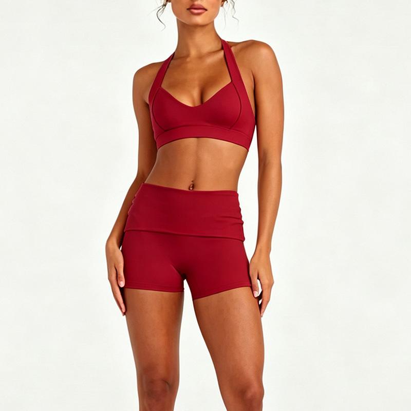 European and American yoga suit running fitness sports underwear Pilates folding shorts yoga suit two-piece set