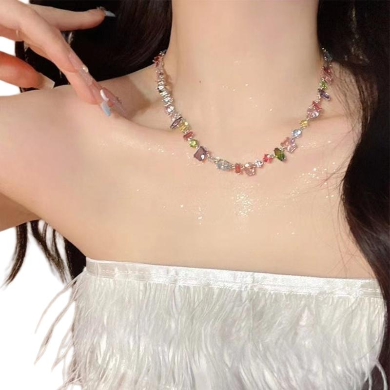 Bohemian Cubic Zirconia Pendant Necklace Neck Jewelry Fashion Accessories Trendy Beads Necklace Present for Women Girls