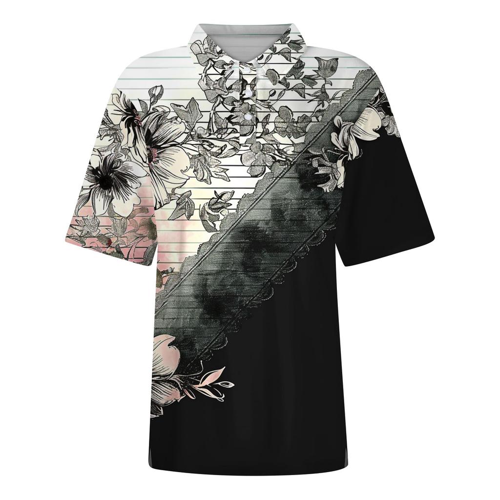 Women's Fashion Casual Lapel Short Sleeve Print Shirt Women's Button Up Tops