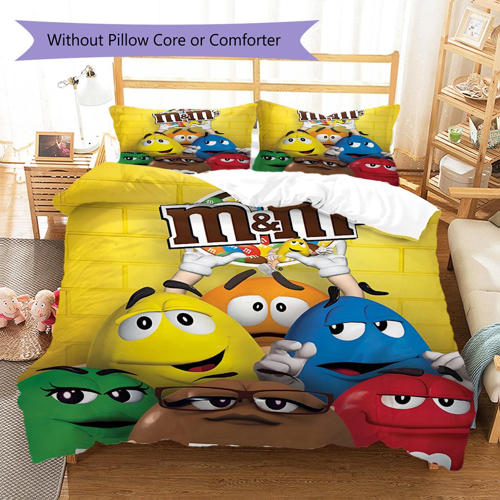 M&M's Muster Bettwäsche, Steppbett Set Bettbezug Kissenbezug Zuhause Geburtstagsgeschenk (1 Bettbezug + 2 Kissenbezüge, ohne Füllung)