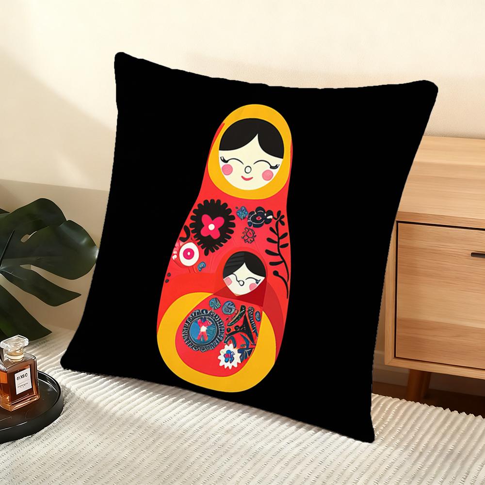 Matryoshka Doll Russia Art Cushion Cover Soft Short Plush Pillow Cover Smooth Cozy Texture Aesthetic Cushion Case Home Decor