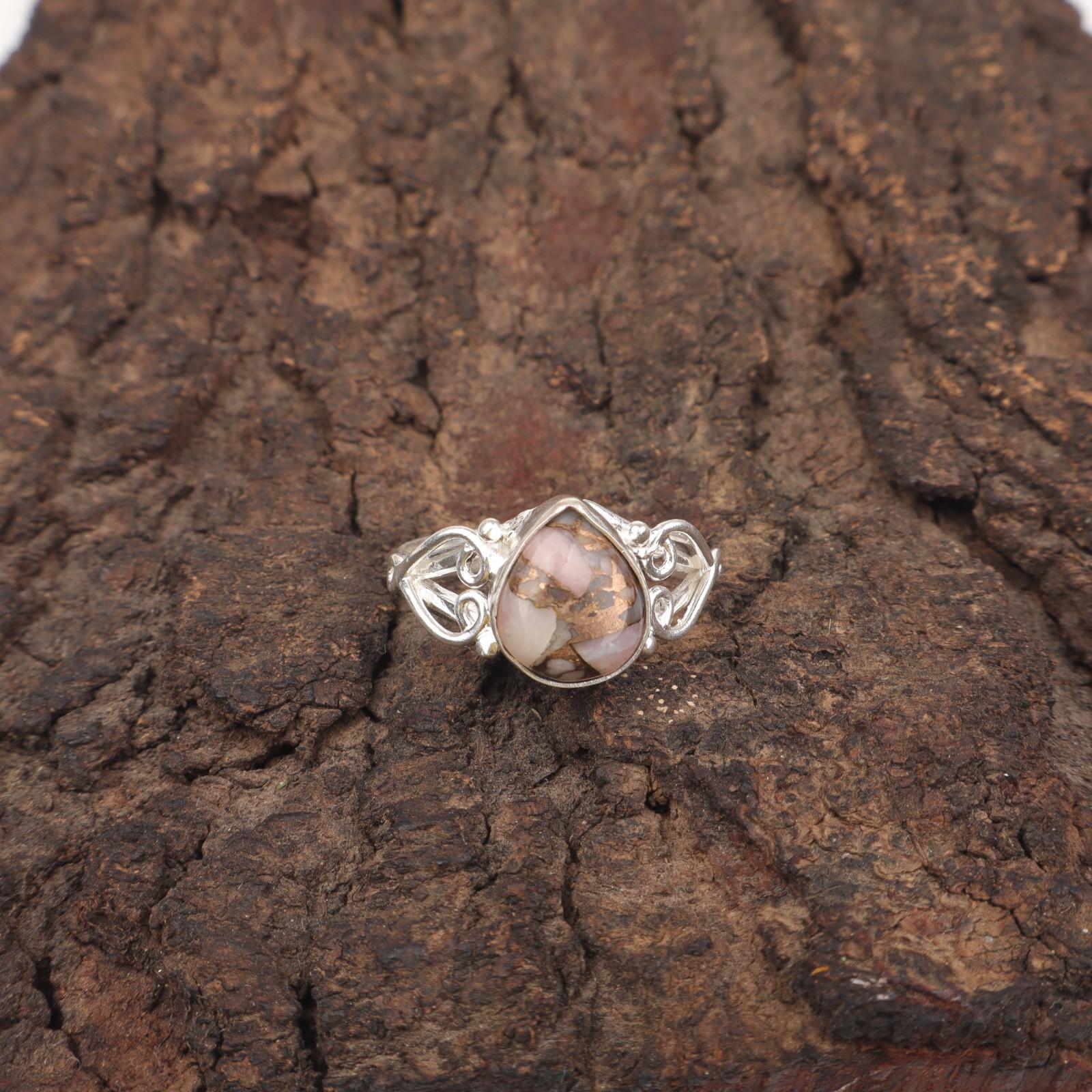 

Груша Натуральный Розовый Опал Бирюза Стерлинговое Серебро Кольцо-Заявление на День Дружбы RR-46-47 15