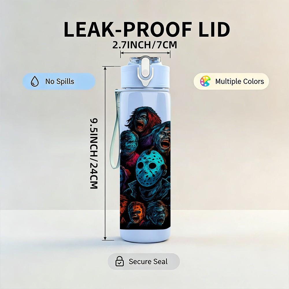 1PC Colorful Skull Cluster Art 750ml Color Plastic Sports Water Bottle Leakproof Flip Straw Lid Suitable for Sports Office Home Use
